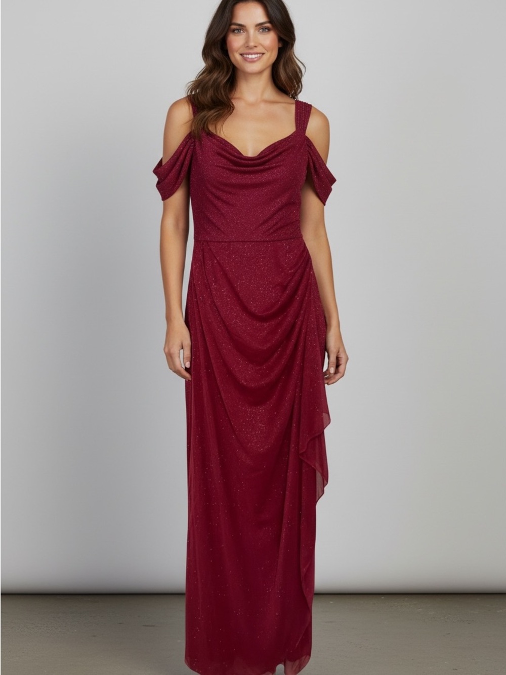 Alex Evenings Off-Shoulder Burgundy Evening Gown